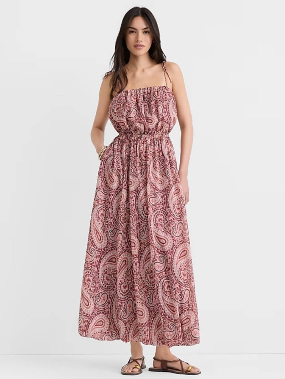 LOFT Petite Paisley Tie Strap Bubble Maxi Pocket Dress - Medium Petite